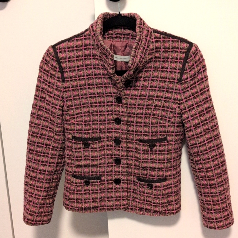 Vintage Rene Lezard Pink and Brown Tweed Jacket sz 34, 0, 2, XS Fall Fashion